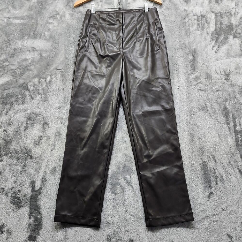 Active USA Pants Womens S Black Faux Leather High Waist Slim Fit‎ Straight Leg